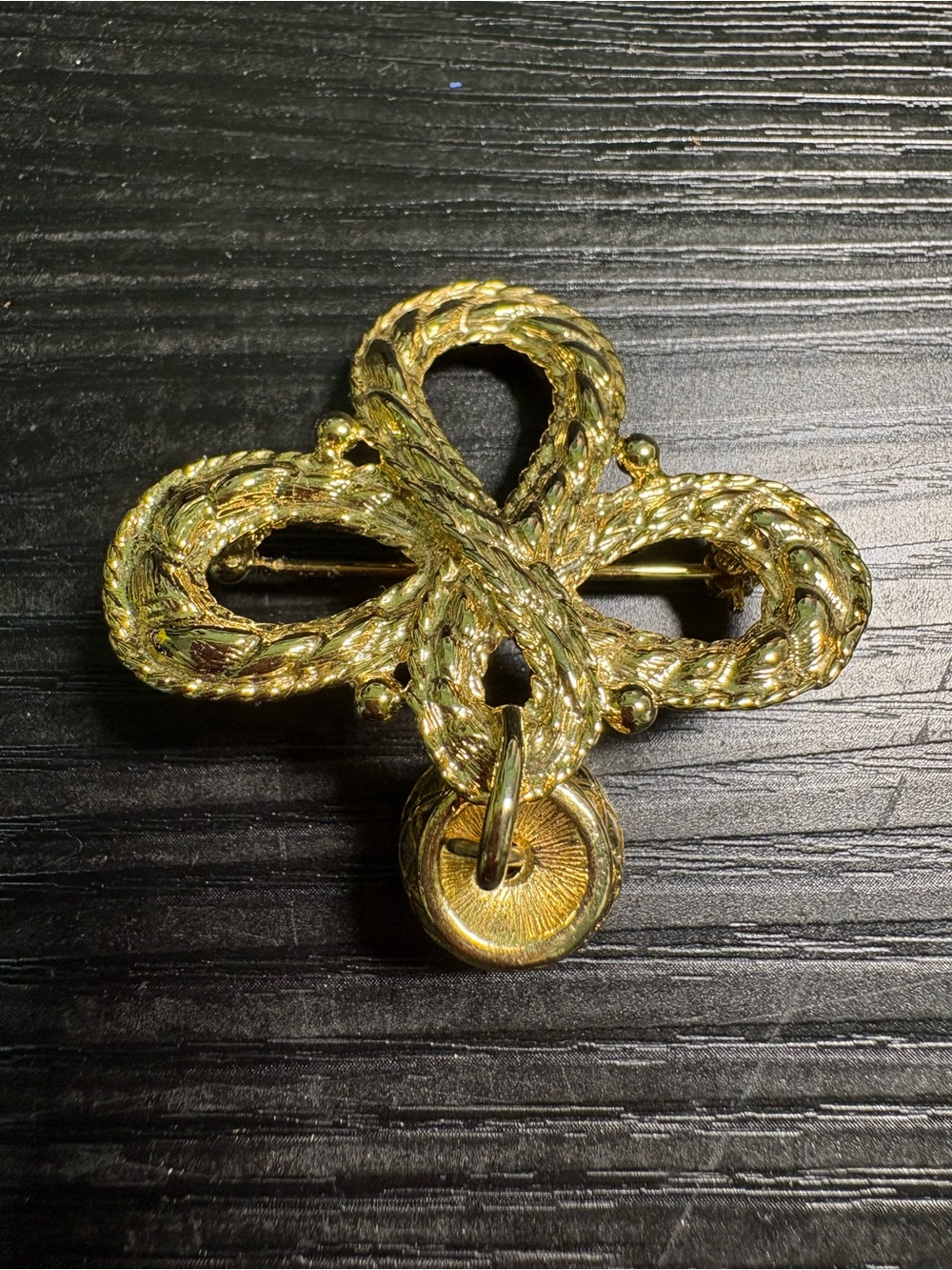 Givenchy Signed  Gold-Tone Twist Dangle Brooch 2.5”